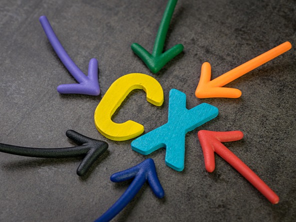 customer experience graphic showing 'CX' with arrows
